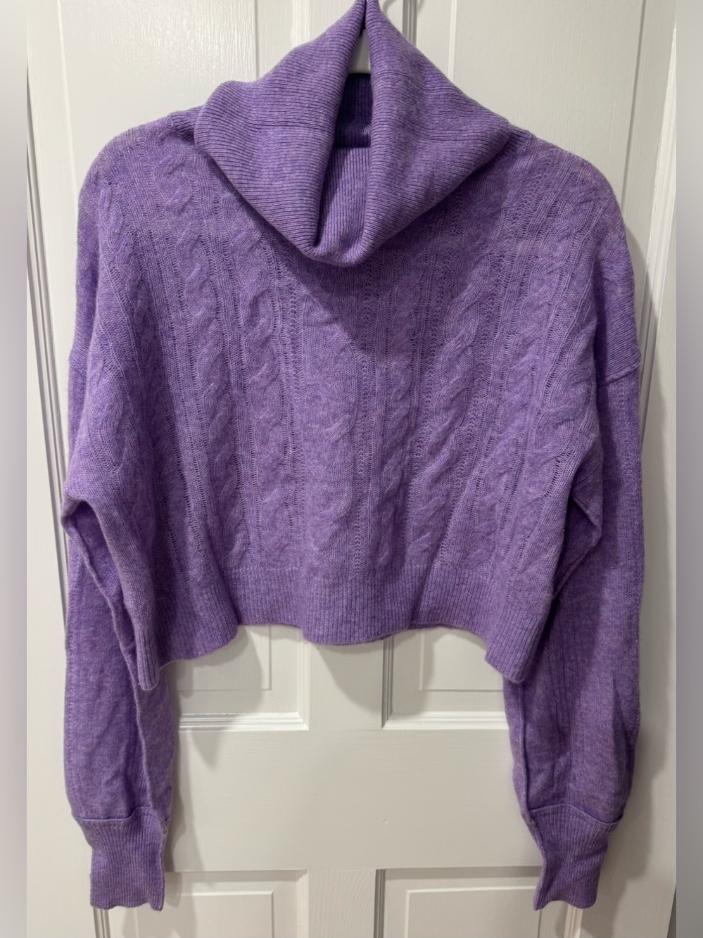 Cropped Lavender Cable Turtleneck Sweater